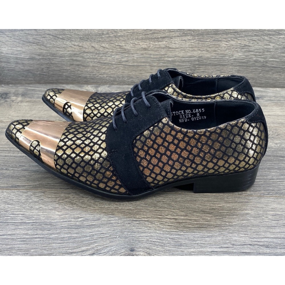 After Midnight Men's Fashion Dress Shoes Size 8 Black Gold Pointed